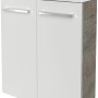 Fackelmann Waschbeckenunterschrank SBC Eiche Natur, 52 cm breit, mit weißen Fronten und zwei Türen.