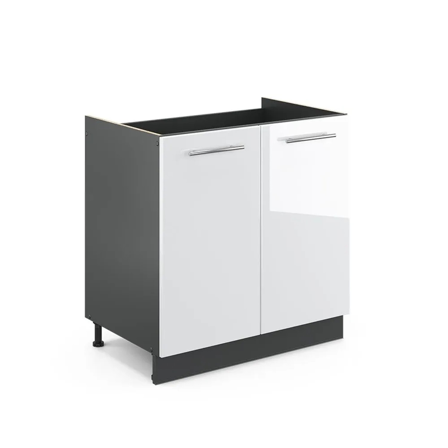 Vicco Spülenunterschrank Fame-Line Weiß Hochglanz Anthrazit 80 cm ohne Arbeitsplatte