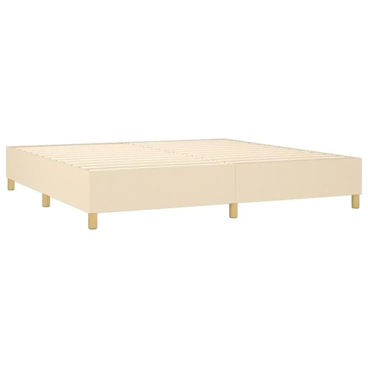 Cremefarbenes vidaXL Boxspringbett 200x200 cm mit Holzfüßen.