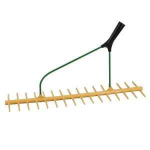 Galaflor Kunststoffrechen, doppelseitig, extra schräg, gelb, mit 16 Zinken pro Seite.