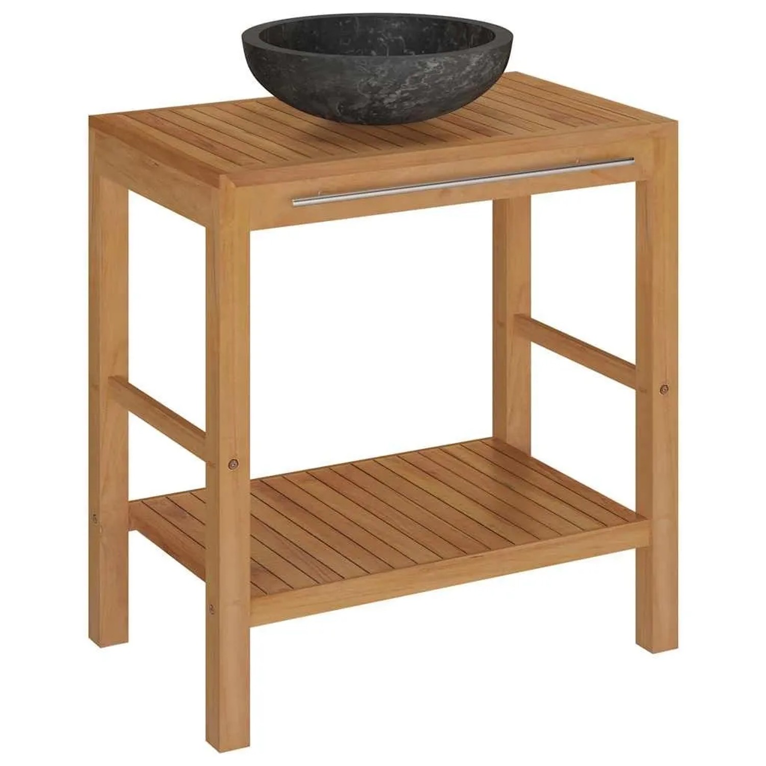 vidaXL Waschtisch Massivholz Teak mit Waschbecken Marmor Schwarz 3058161