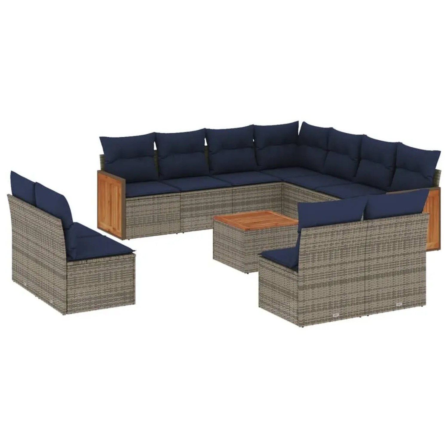 vidaXL 12-Tlg Gartensofa-Set mit Kissen Grau Polyrattan 3227776 günstig online kaufen