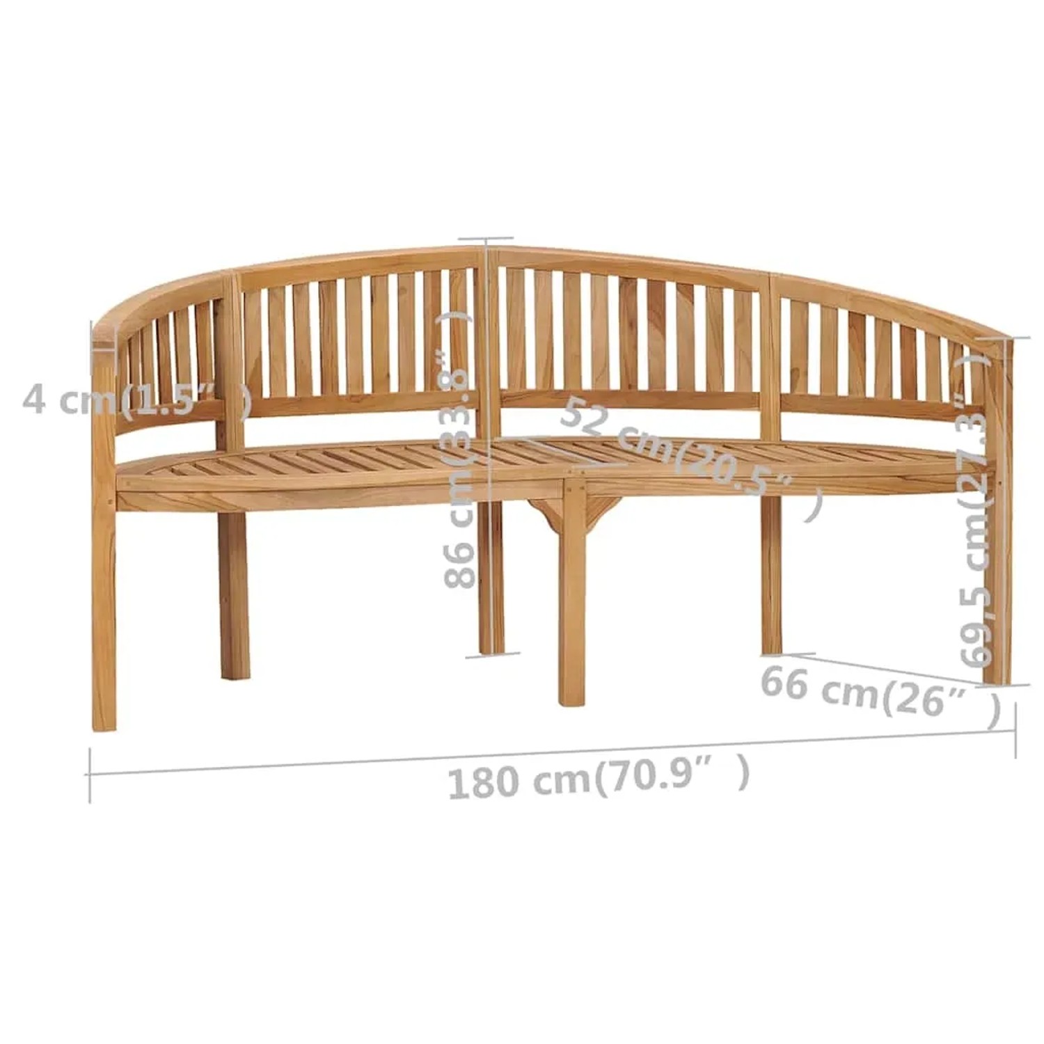 vidaXL Bananenbank 180 cm aus Teakholz, ideal für Garten und Terrasse. Robuste Holzbank für entspannte Stunden.