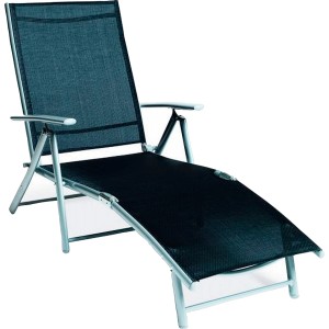 Schwarzer Relax-Liegestuhl mit verstellbarer Rückenlehne und Aluminiumgestell.