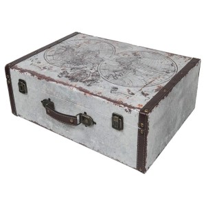 HMF VKO101 Vintage Vintage Koffer Truhe Holzkiste 44 x 32 x 16 cm Deko Weltkarte