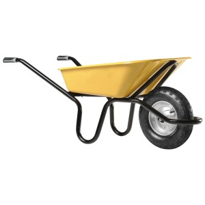 Gelbe Haemmerlin Bau Plus Schubkarre mit 100 l und Luftrad.