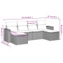 Schwarze 6-tlg. vidaXL Garten-Sofagarnitur aus Poly Rattan mit Kissen, Maße sind eingezeichnet.