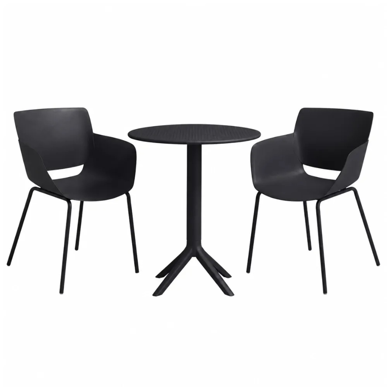 DELUKE Gartenmöbel-Set SARA mit 2 Stühlen 168x60x80cm Kunststoff Schwarz Balkonset Gartenset Tisch mit Stühlen Bistroset Outdoor