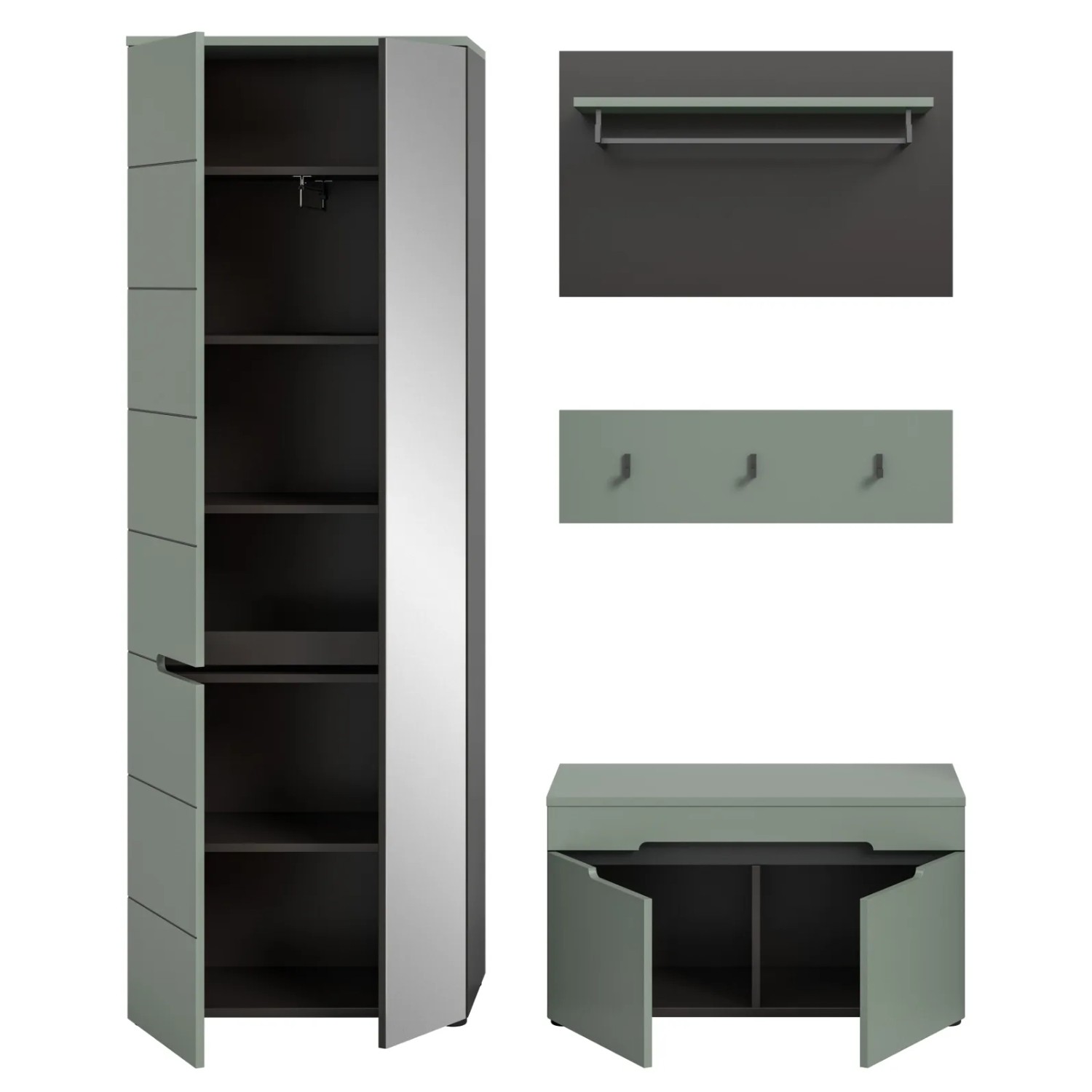 Inn.Furn Garderoben-Set 4-teilig in Salbei und Grau 160 cm Cooper_9