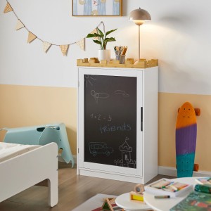 Weißes SoBuy Kinderregal KMB43-W mit Tafel und Schloss-Design im Kinderzimmer.