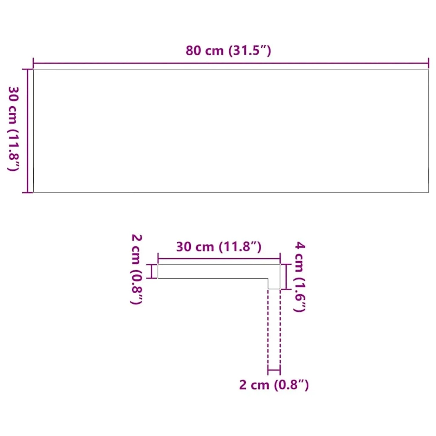 Technische Zeichnung: vidaXL Treppenstufen 80x30 cm, dunkelbraunes Eichenholz, 2er-Set.