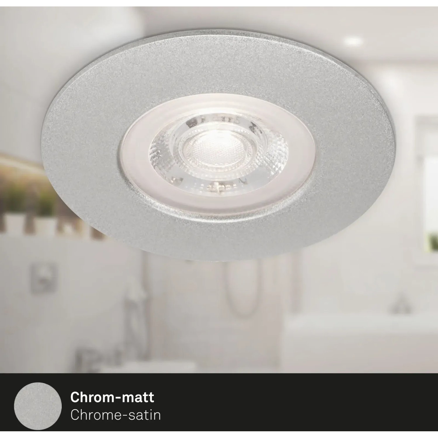 Brilo LED-Einbauleuchte Kulana, 4er-Set, Chrom matt, 4,9 W, warmweißes Licht.