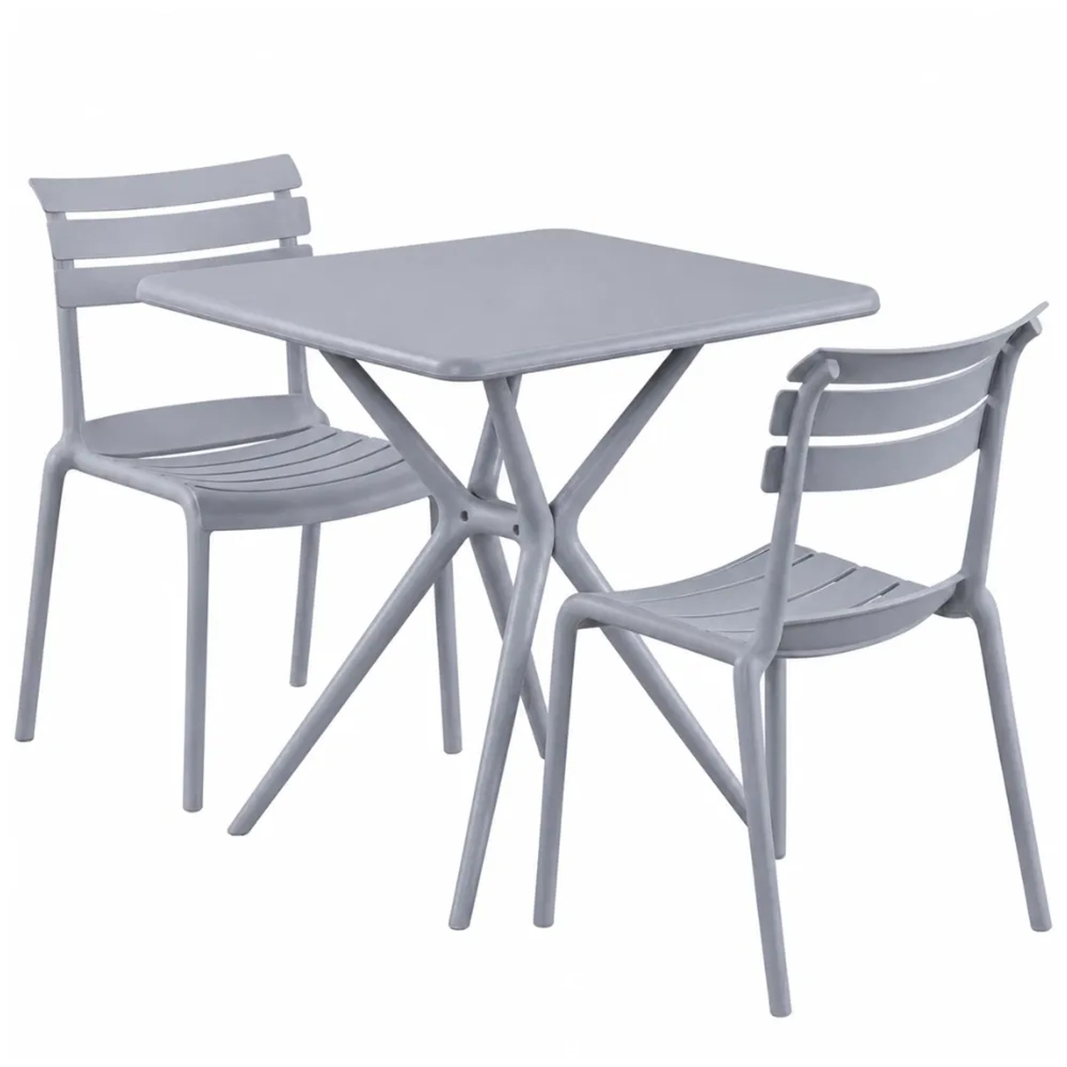 DELUKE Gartenmöbel-Set KLARA mit 2 Stühlen 190x72x82cm Kunststoff Grau Balkonset Gartenset Tisch mit Stühlen Bistroset Outdoor