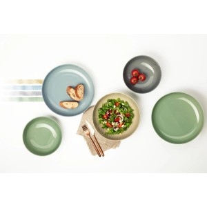 Seltmann Weiden Beat Color Glaze Foodbowl 3er-Set in Perlgrau, verschiedene Größen mit Speisen.