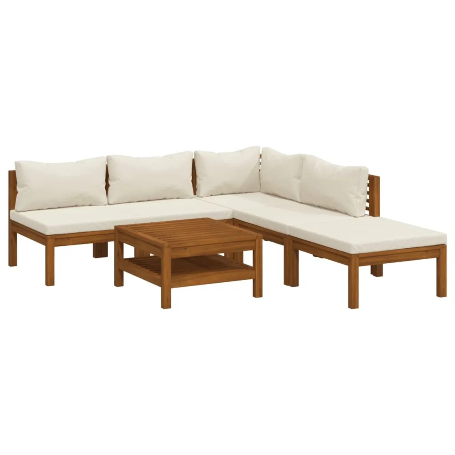 vidaXL 6-Tlg Garten-Lounge-Set mit Creme Kissen Massivholz Akazie 3086948