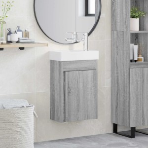 vidaXL Badezimmer Waschtischunterschrank mit Wasserhahn Grau Sonoma 889526