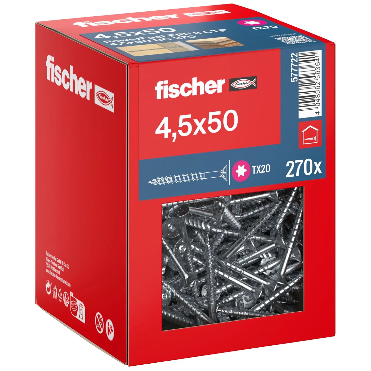 Fischer Schraube PowerFast II Senkkopf TX Teilgewinde Ø 4,5 x 50 mm 270 Stk