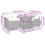 vidaXL 7-tlg. Garten-Sofagarnitur, schwarzes Poly Rattan, mit Maßangaben.