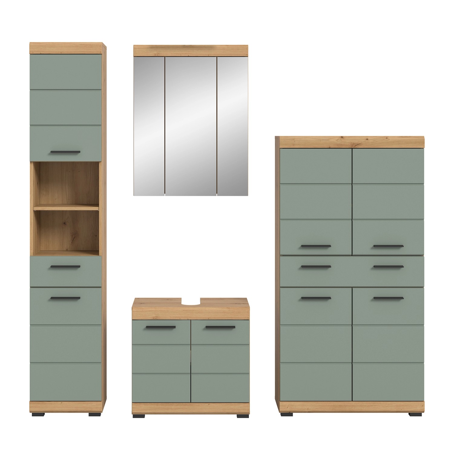 Badkombination 4-teilig Midischrank 186 x 191 x 34 cm Front Salbei FSC®