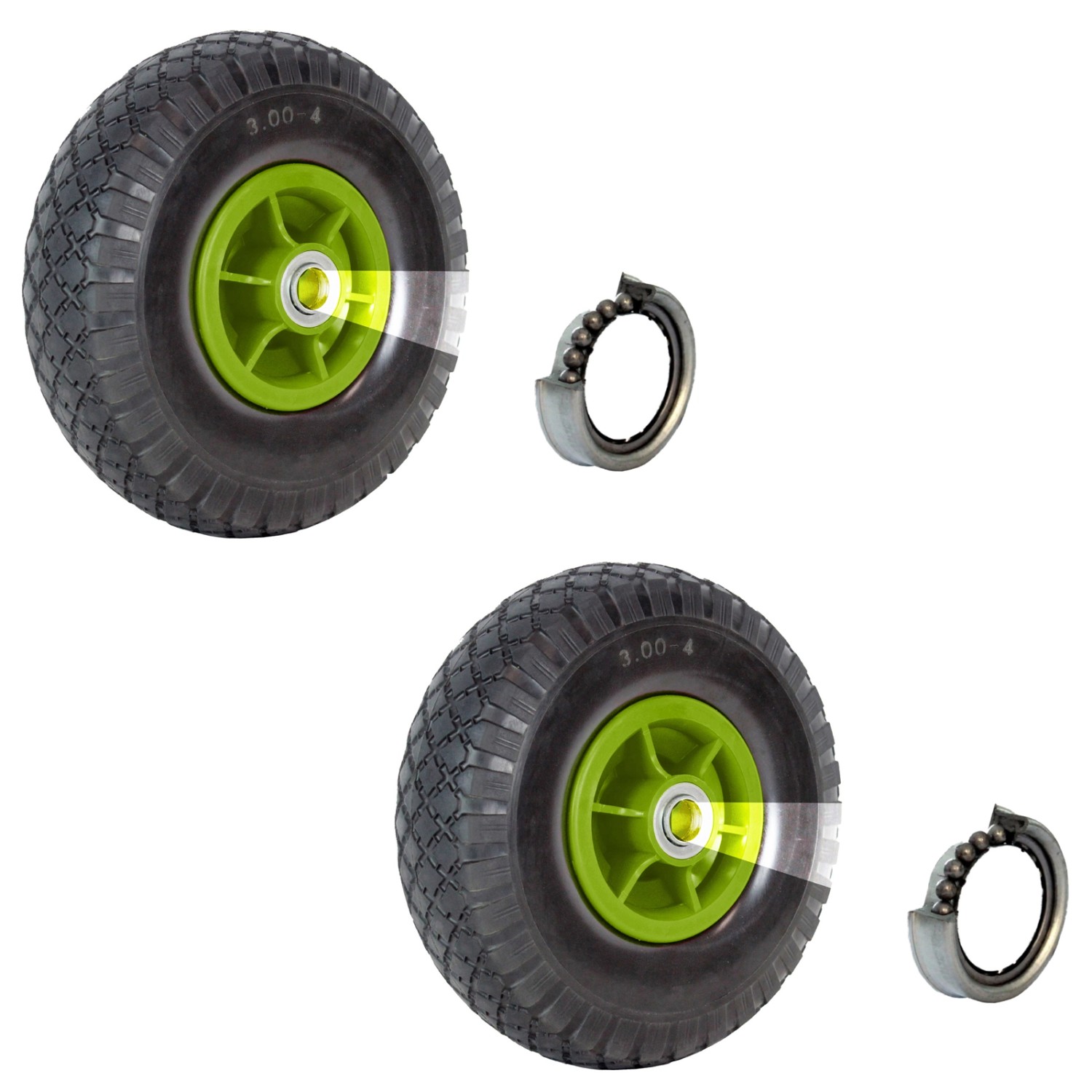 TRUTZHOLM 2x Sackkarrenrad Luftrad 260x85mm 3.00-4 60mm Versetze Nabe Durchmesser 20mm 4PR Gewebe Grün