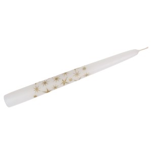 Weiße Steinhart Spitzkerze mit goldenen Glitzersternen, 24 cm, für stimmungsvolle Beleuchtung.
