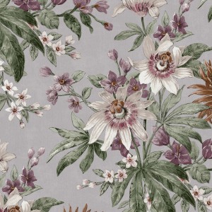Sublime Vliestapete mit elegantem Blumenmuster in Lila, 10 m x 52 cm.