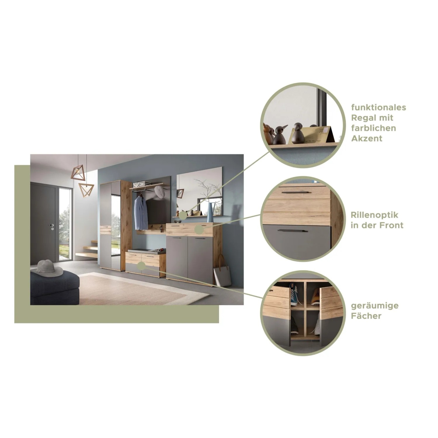 Inn.Furn Garderoben-Set Eiche Grau 3-teilig 175 cm mit Soft-Close Tomaso_5