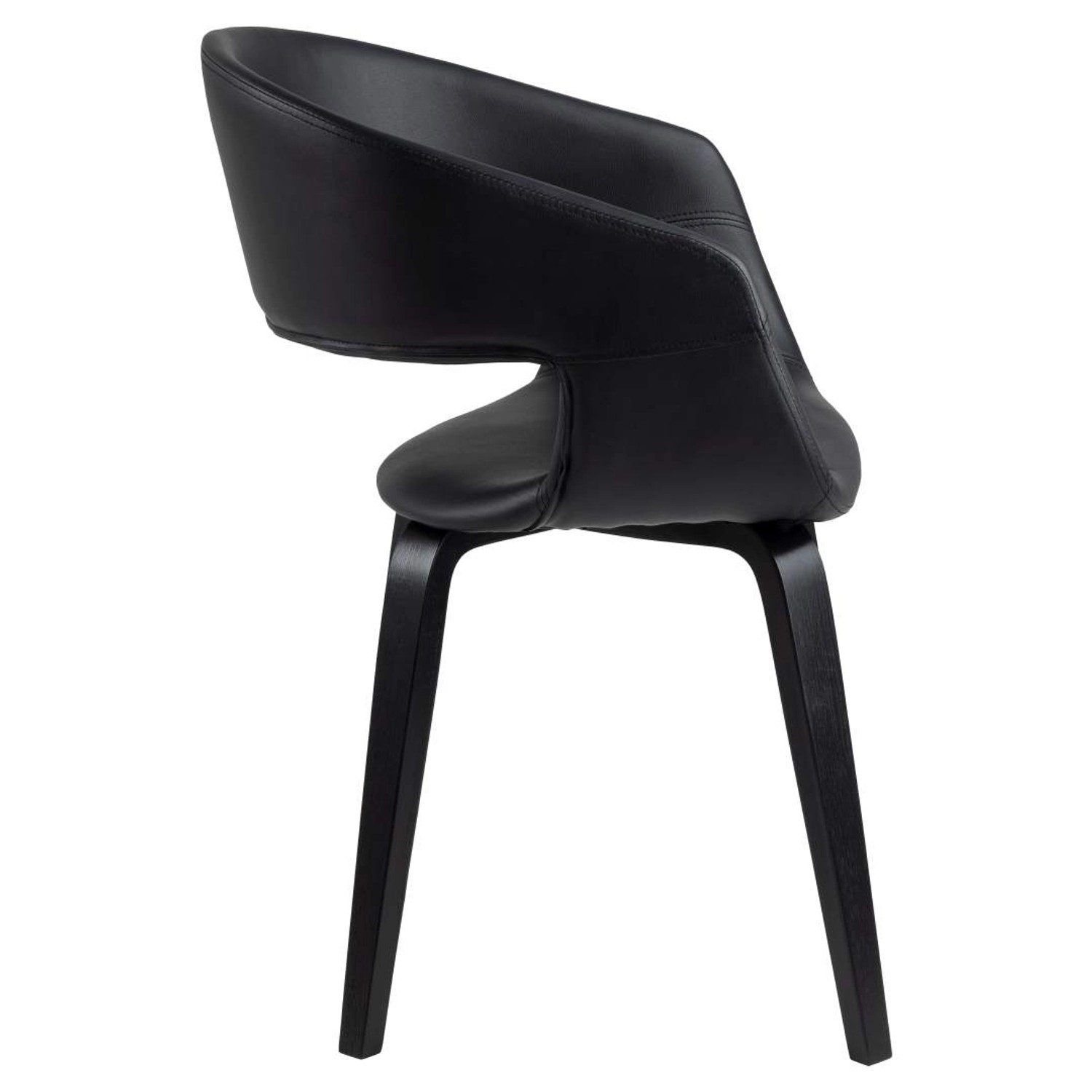 Schwarzer ebuy24 Nova Esszimmerstuhl mit Armlehne aus Kunstleder, seitliche Ansicht.