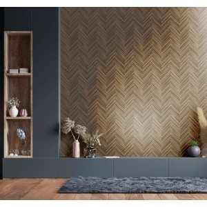 Moderne, braune Marburg Vliestapete mit Fischgrätmuster in Holzoptik für Wohnräume.
