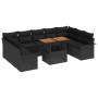 Schwarzes 10-tlg. vidaXL Garten-Sofa-Set aus Poly Rattan mit Stauraum und Tisch.