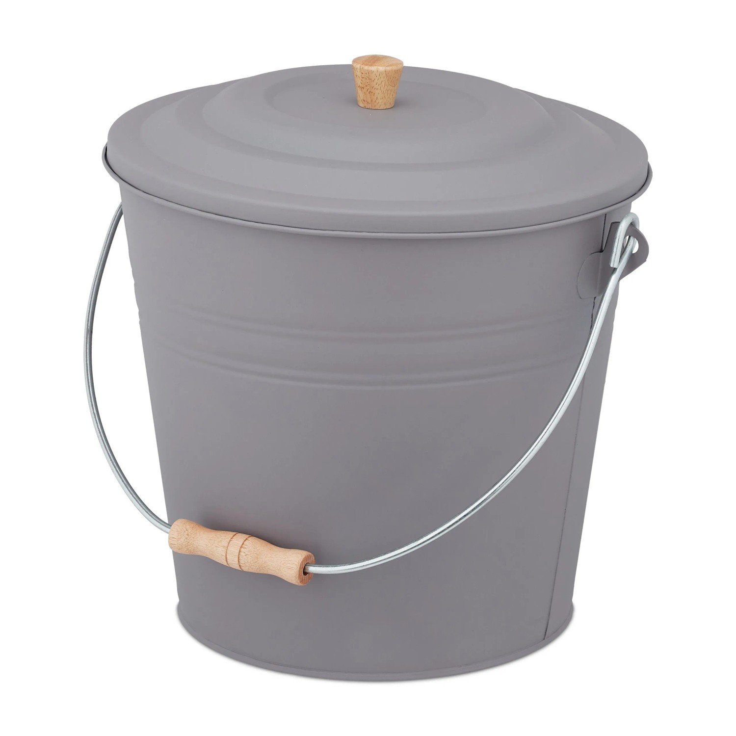 Relaxdays Ascheeimer Stahl Grau Mit Deckel und Henkel 32 x 35,5 x 33 cm 1,2 kg