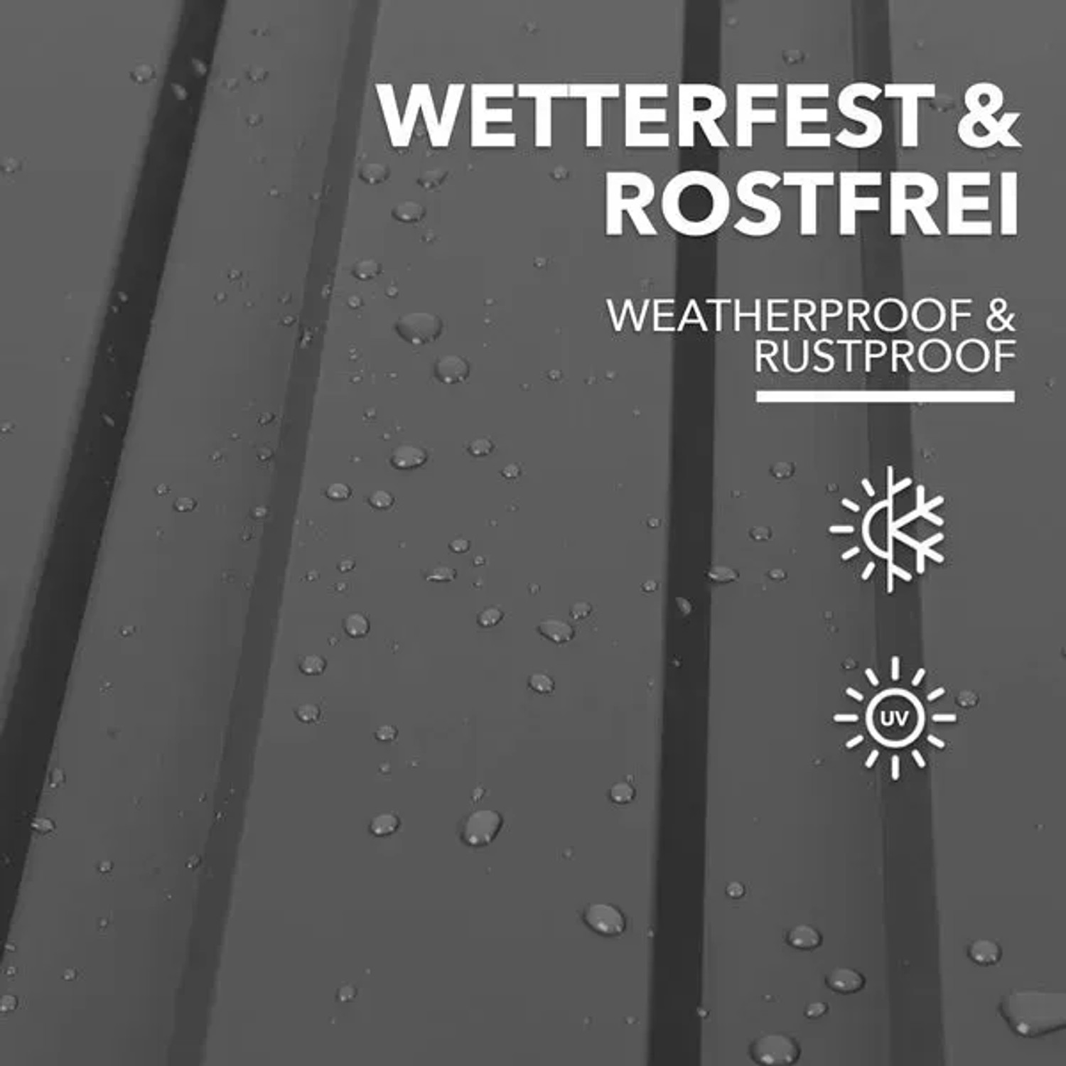 Dunkelgraues Karat Trapezblech mit Wassertropfen, wetterfest und rostfrei.