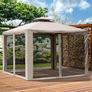 Outsunny Pavillon Gartenzelt, grau, mit Moskitonetz. Ideal für Gartenpartys und als Sonnenschutz.
