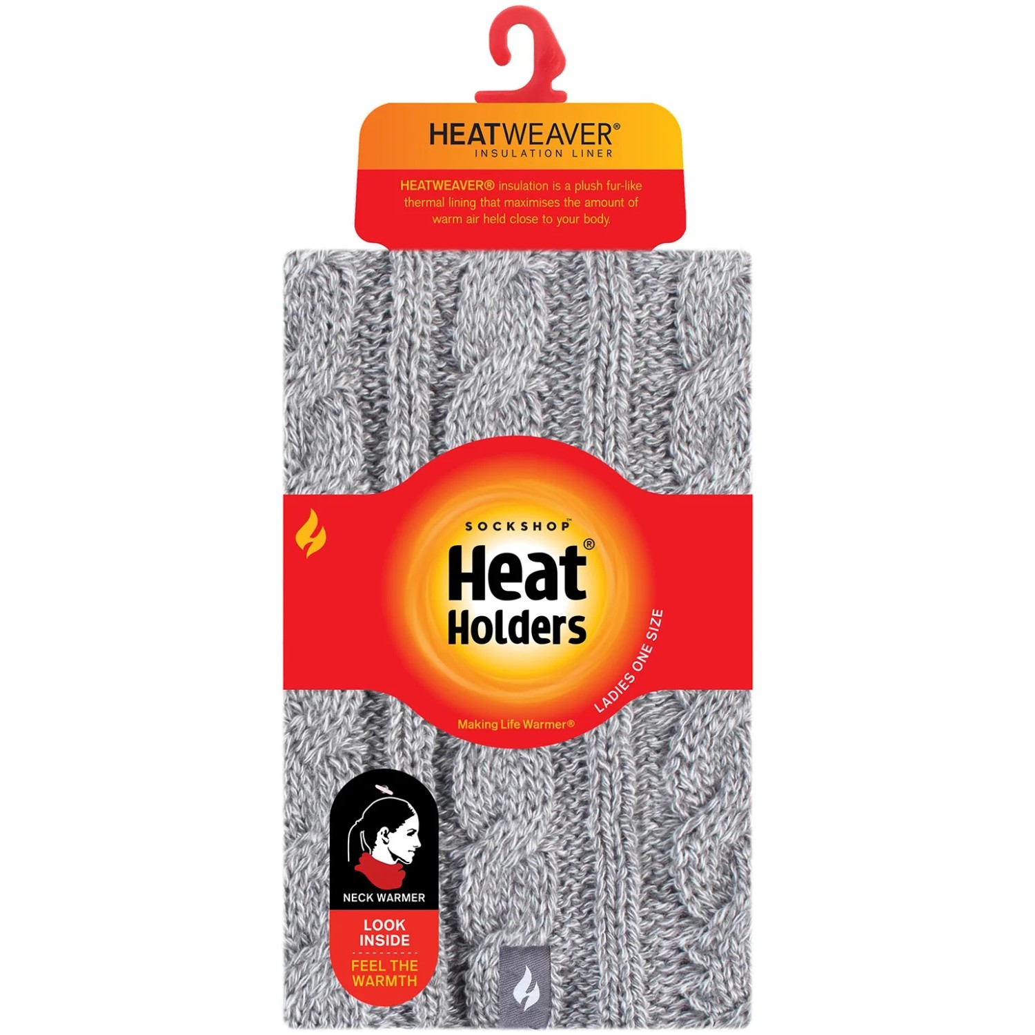 Heat Holders Halswärmer Damen, grau meliert, Universalgröße. Strickmuster für Wärme und Komfort.