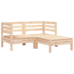 vidaXL Gartensofa 2-Sitzer mit Hocker aus Kiefernholz, unbehandelt.