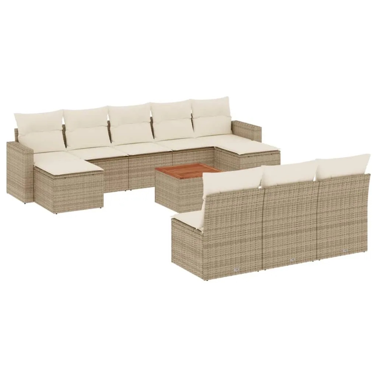vidaXL 11-Tlg Garten-Sofagarnitur mit Kissen Beige Poly Rattan 3224329