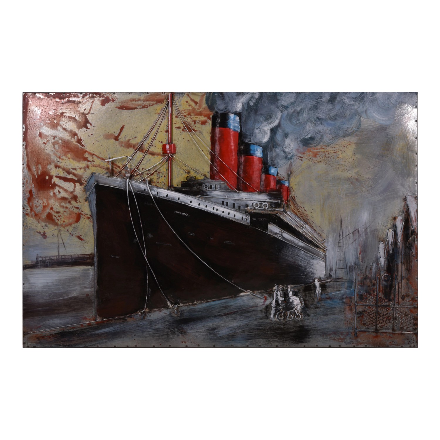DELUKE 3D-Metallbild Schiff Stahl Bunt 6x80x120cm Wandbild Wohnzimmerbild Dekobild Flur Büro