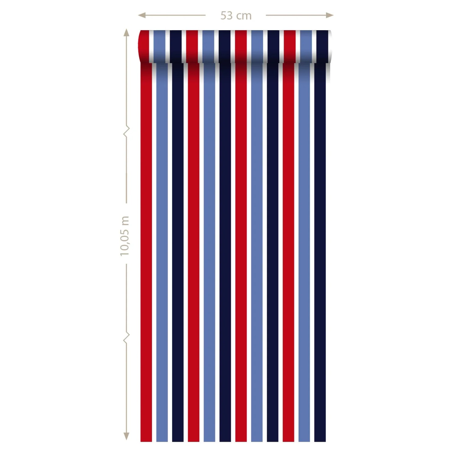ESTAhome Tapete mit vertikalen Streifen in Dunkelblau, Rot und Weiß, 53 cm x 10,05 m.