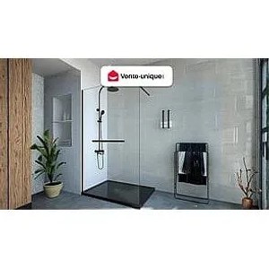 Vente-unique Duschwand Kristen Schwarz 120 cm im Industrial-Stil. Walk-in Dusche mit schwarzem Rahmen, Glas und Handtuchhalter.