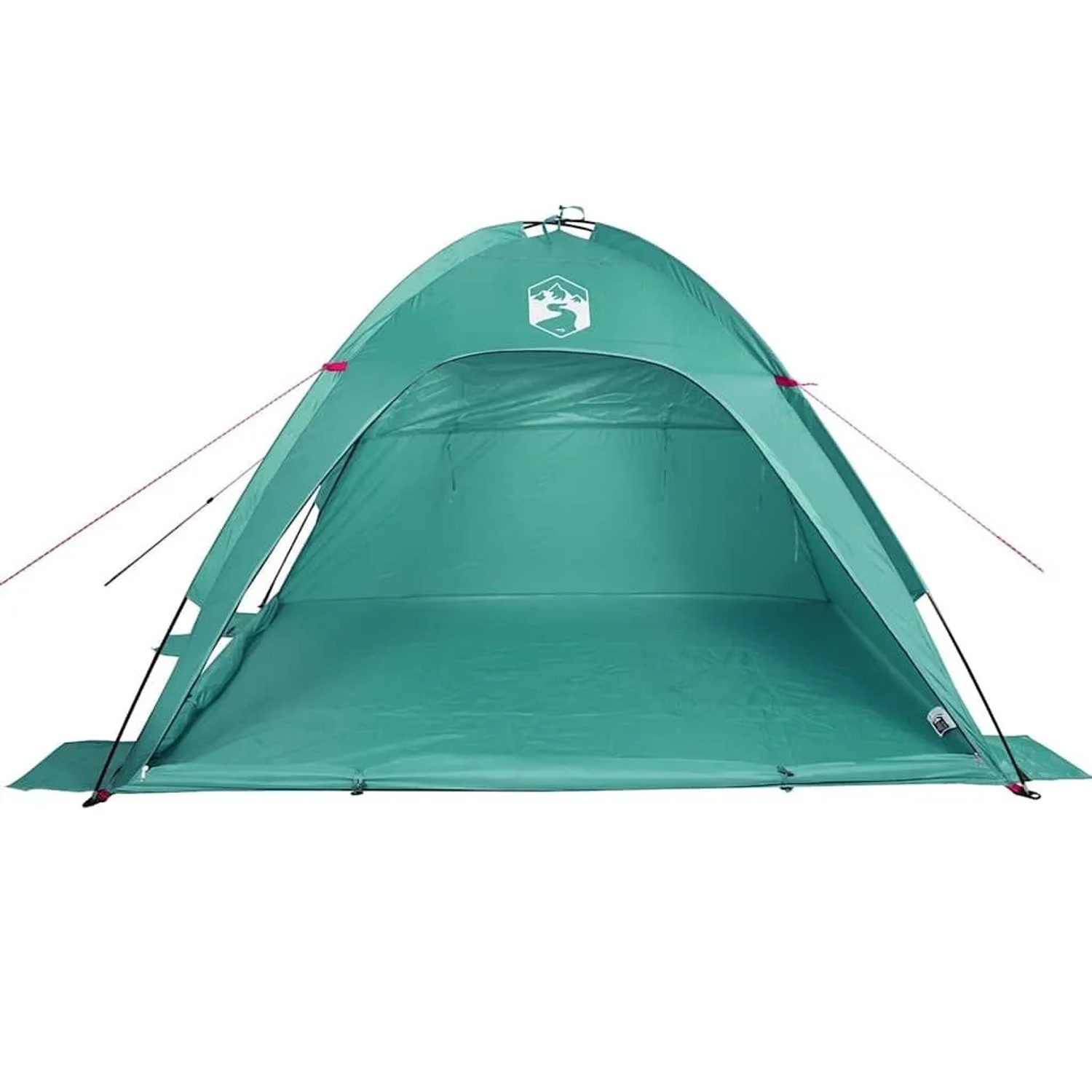 Seegrünes vidaXL Strandzelt aus Polyester, offene Front, inklusive Heringe und Tragetasche.