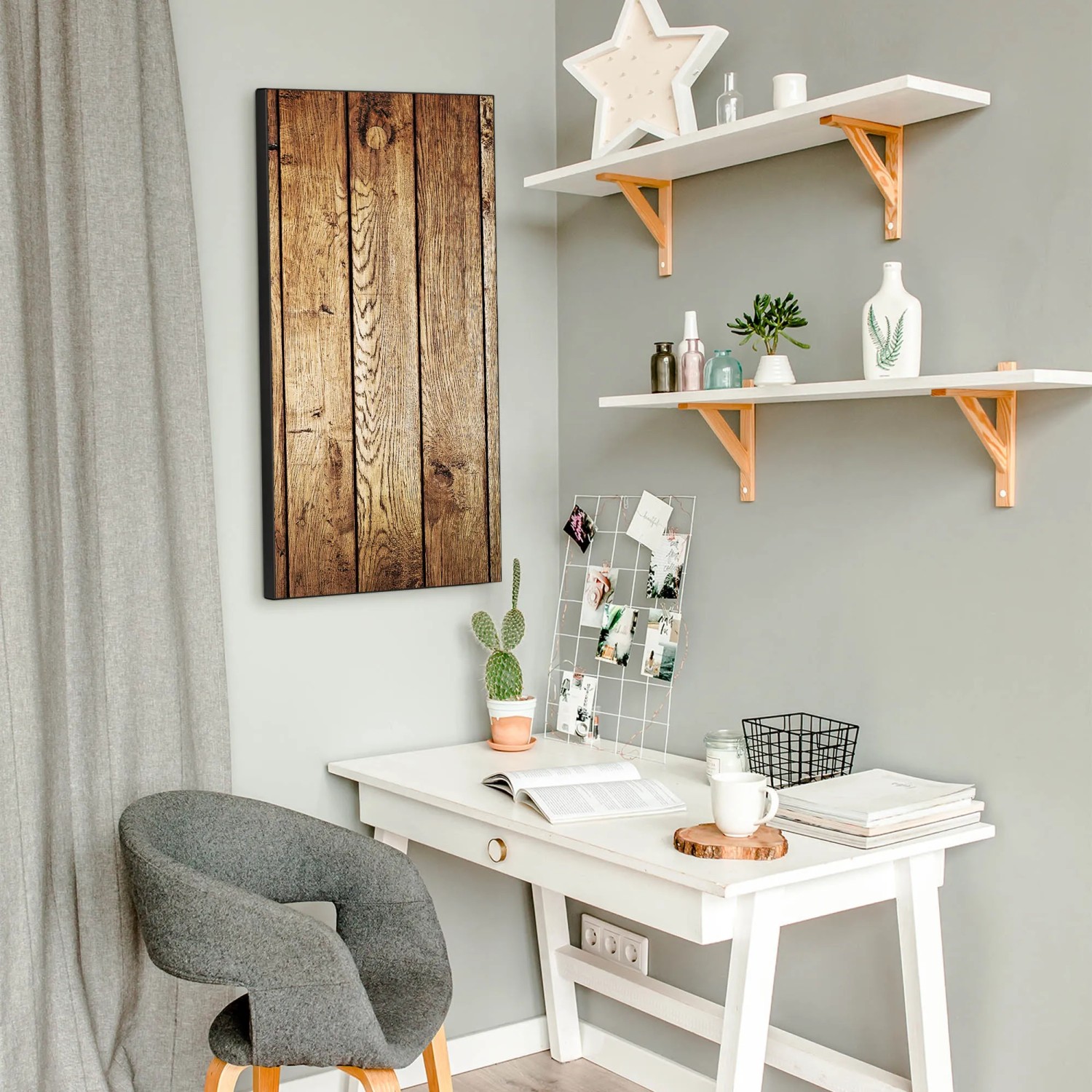 Banjado Magnettafel 37x78cm mit Holz Motiv, eine dekorative Magnetpinnwand für Notizen und Fotos.