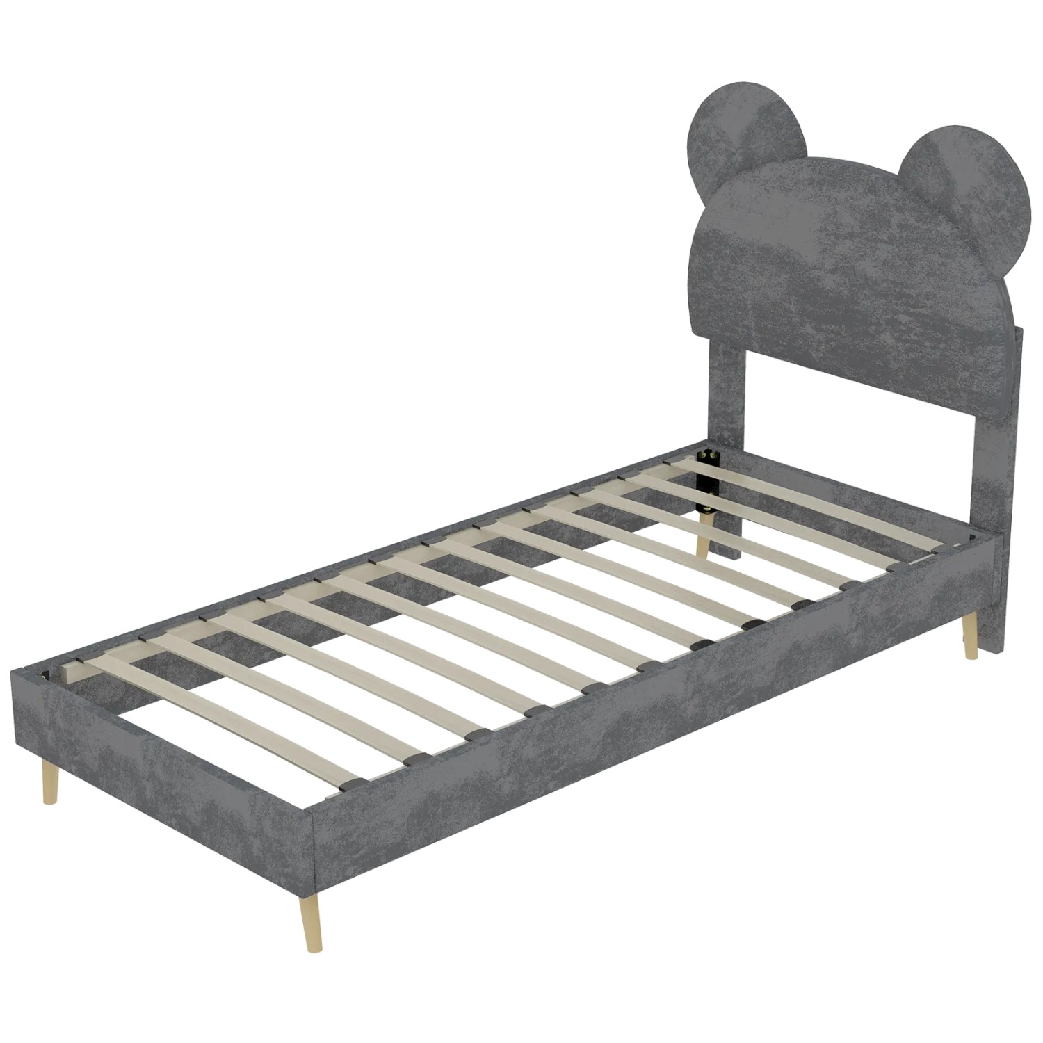 okwish Polsterbett 90x200cm mit Cartoon Kopfteil Schlafzimmer Grau ohne Matratze