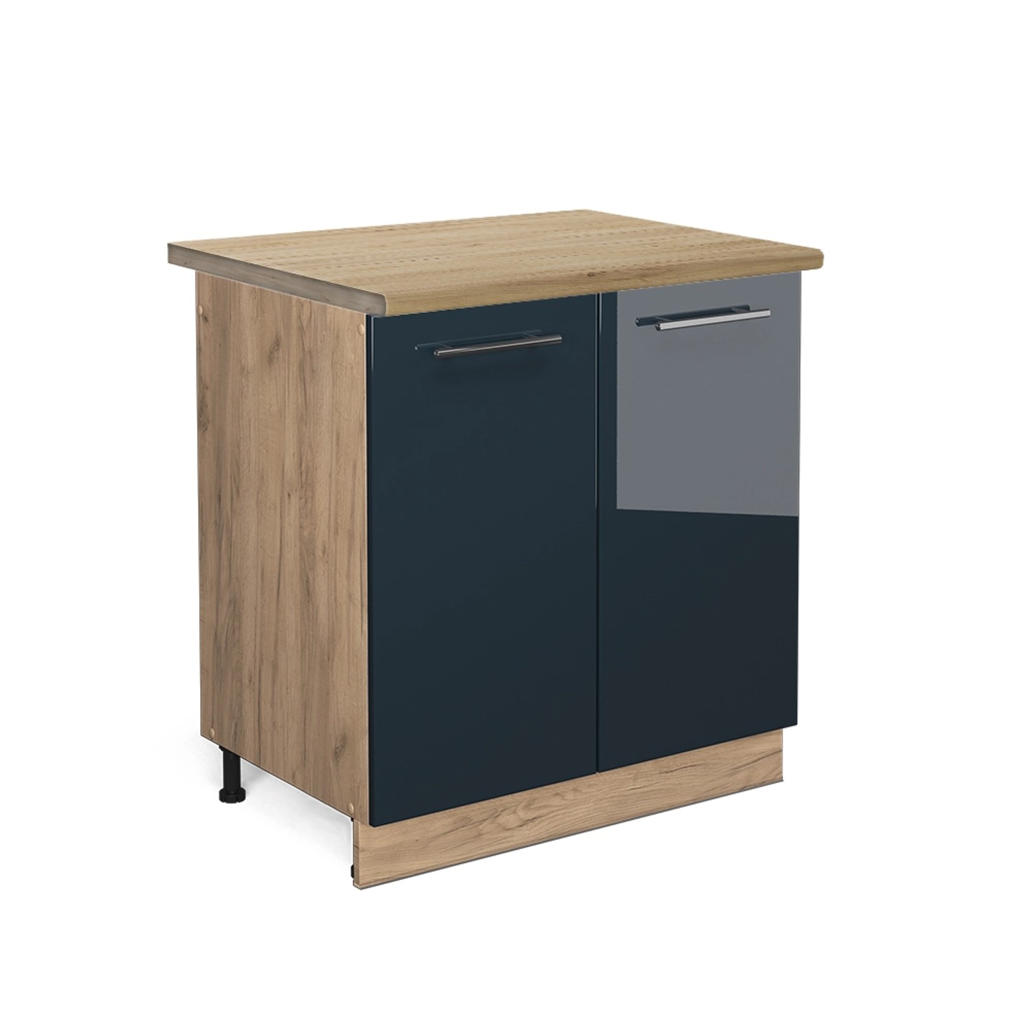 Vicco Spülenunterschrank Fame-Line Dunkelblau Hochglanz/Goldkraft Eiche 80 cm AP Eiche