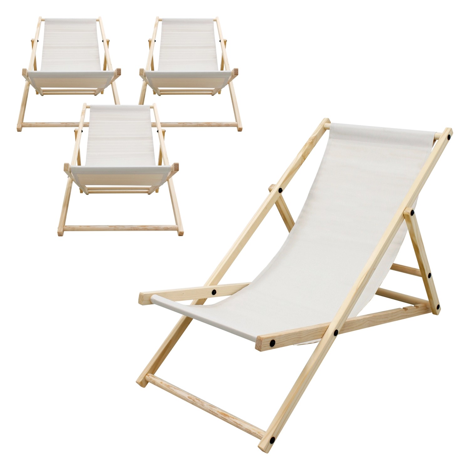ECD Germany 4Er Set Liegestuhl Klappbar Beige aus Holz 3 Positionen bis 120 günstig online kaufen