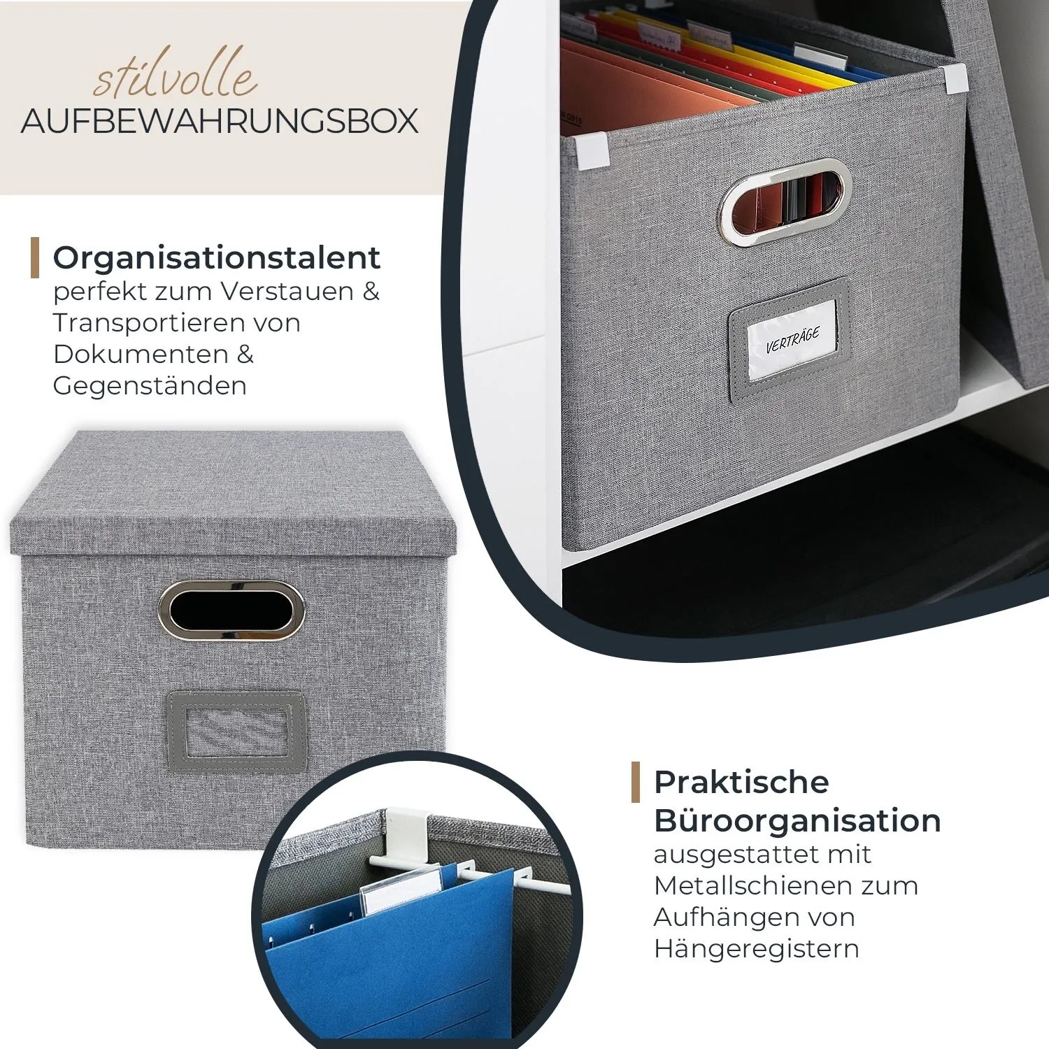 HMF 250473-12 Aufbewahrungsbox Deckel DIN A4 Hängeregister Kallax 33 x 37 x 28 cm_2