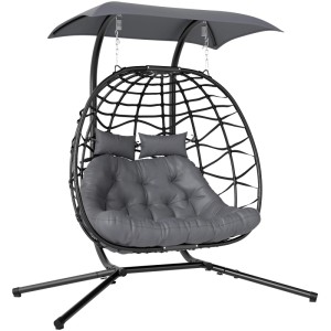 Outsunny Rattan Hängesessel mit Sonnendach Stahl 170L x 100B x 185H cm Dunkelgrau