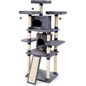 Costway Katzen Kratzbaum mit Spielbälle 2 Höhlen 60x50x170 cm