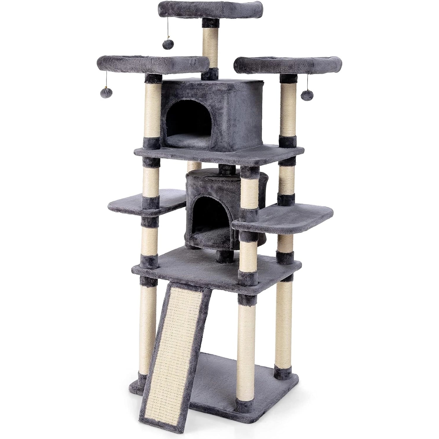 Costway Katzen Kratzbaum mit Spielbälle 2 Höhlen 60x50x170 cm