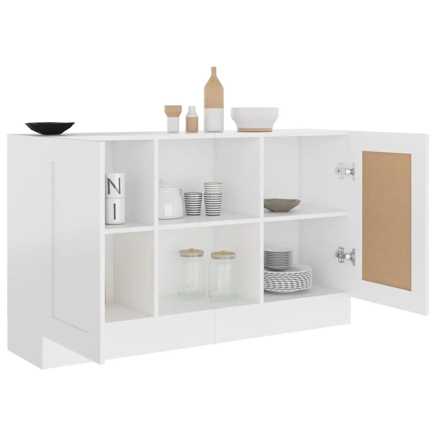 Weißes vidaXL Sideboard (120cm) mit Fächern und Türen für Wohnzimmer.