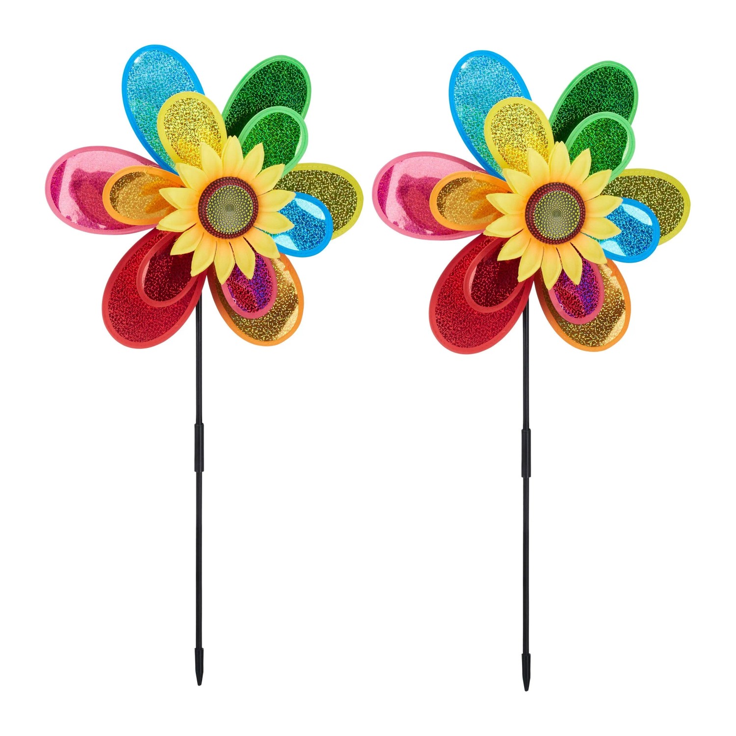 Relaxdays Windrad Blume 2er Set Kunststoff Fiberglas Eisen Bunt Reflektierend 75 cm x 38 cm x 14 cm 2 x 100 g